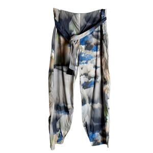 Giorgio Armani Abstract Watercolor Print Belted Tie Waist Relaxed Pants Size 12